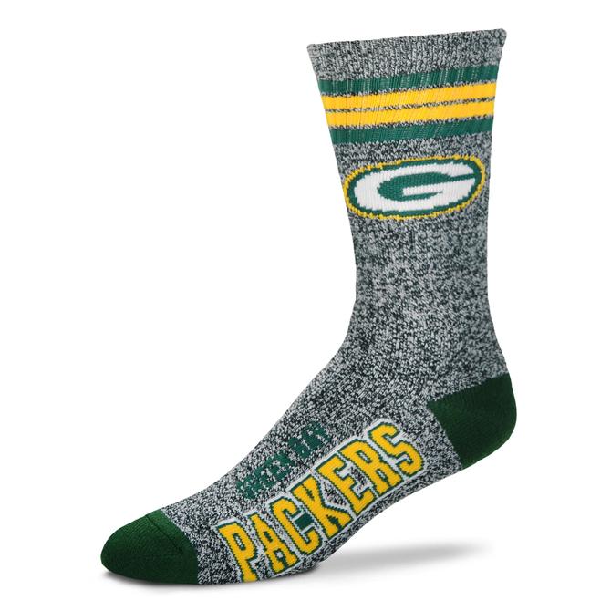 Green Bay Packers Grey Marbled 4 Stripe Sock - Eclectic-Sports