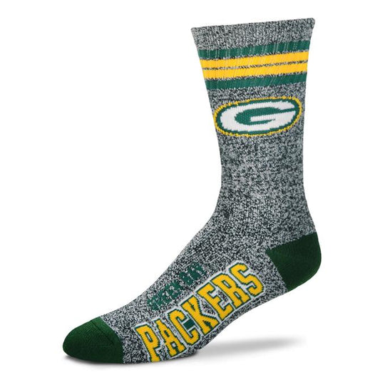 Green Bay Packers Grey Marbled 4 Stripe Sock - Eclectic-Sports